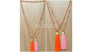 handmade tassel necklace 2color design golden bead