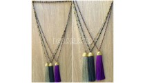 long seed crystal multi tassel necklace golden chrome