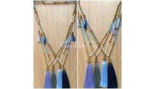 mala wooden beaded stone tassel pendant charms