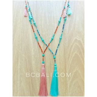 beads turquoise tassels necklaces pendant handmade