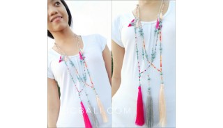 glass beads with turquoise tassels necklaces long