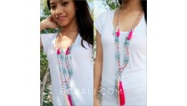 glass beads with turquoise tassels necklaces long