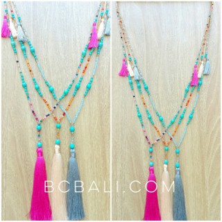 glass beads with turquoise tassels necklaces long