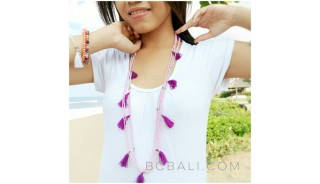 multi tasels necklaces triple strand seed beads purple