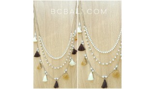 multiple tassels pendant necklace triple strands