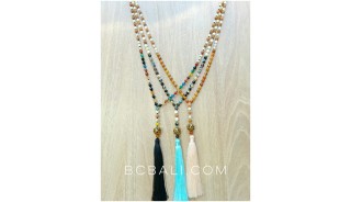 rudraksha wood necklaces tassels with glass beads