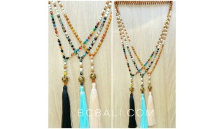 rudraksha wood necklaces tassels with glass beads