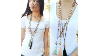 rudraksha wood necklaces tassels with glass beads