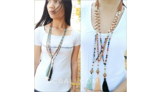 rudraksha wood necklaces tassels with glass beads