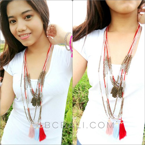 tassels beaded necklace with charms long seeds design tassels beaded