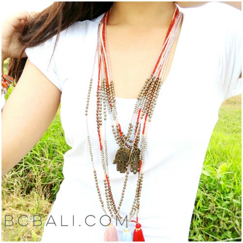 tassels beaded necklace with charms long seeds design tassels beaded