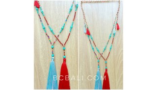 two color beads turquoise tassels necklaces pendant 