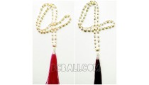 bali tassels necklace with pearl shell fresh water