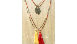 tassels necklaces bronze hamza hand pendant charm