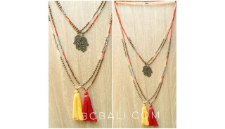 tassels necklaces bronze hamza hand pendant charm