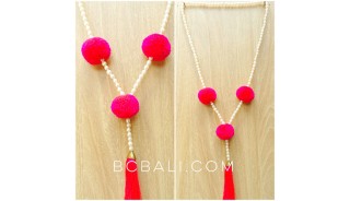 fresh water pearls with triple pompom necklaces