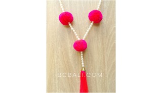 fresh water pearls with triple pompom necklaces