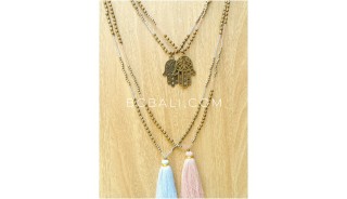 hamza hand golden tassel necklaces pendant 