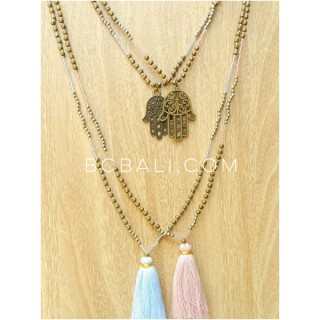 hamza hand golden tassel necklaces pendant 