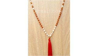 wood mala bead tassels necklaces with pearls