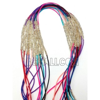 string tassel chrome silver bead necklaces pendant