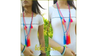 bali bead tassels triple pendant necklaces fashion