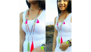 bead wood mala tassels necklace handmade bali