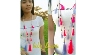 bead wooden mala necklace tassels handmade bali