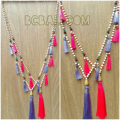 bead wooden mala necklace tassels handmade bali bead wooden mala