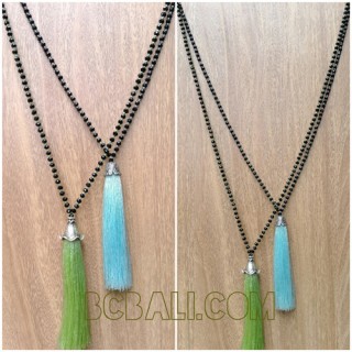 crystal beads necklace pendant tassels bali design