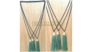 crystal beads necklace tassels single strand