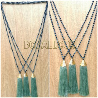 crystal beads necklace tassels single strand