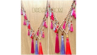 handmade multi tassels necklaces wood bead 
