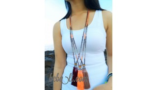 indian tassels triple pendant necklaces bead crystal