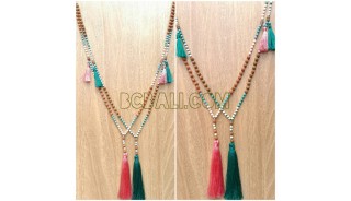 mala necklaces wood tassels handmade bali