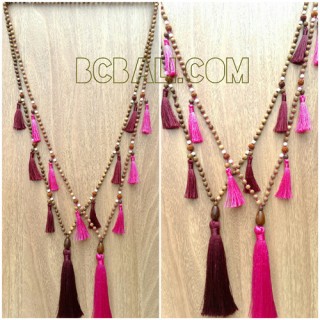 multi tassels wood necklace handmade bali