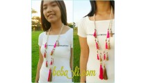 multi tassels wooden bead mala necklaces bali