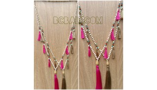 multi tassels wooden bead mala necklaces bali