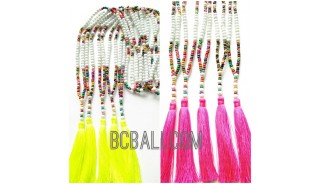 tassels necklaces beads multi color mix seed long