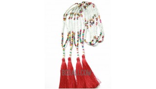 tassels necklaces beaded wood multi color seeds