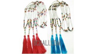 tassels necklaces beaded wood multi color seeds