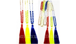 3color stone beads handmade necklace pendant tassels