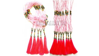 beading necklaces tassels pink long seed handmade