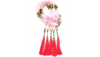 beading necklaces tassels pink long seed handmade
