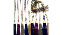 golden chrome beaded necklace pendant tassels