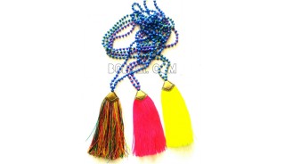 golden chrome tassel 3 color stone bead necklaces