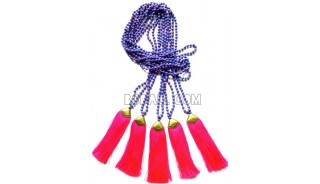 golden chrome tassel pink stone bead necklaces