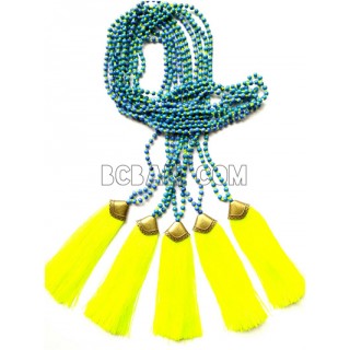 golden chrome tassel 3 color stone bead necklaces