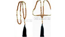 mala beaded necklace pendant tassel natural