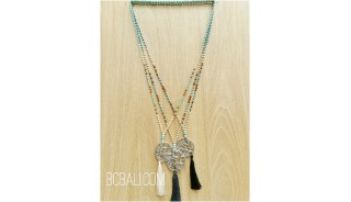 balinese handmade tassels necklaces bronze caps 